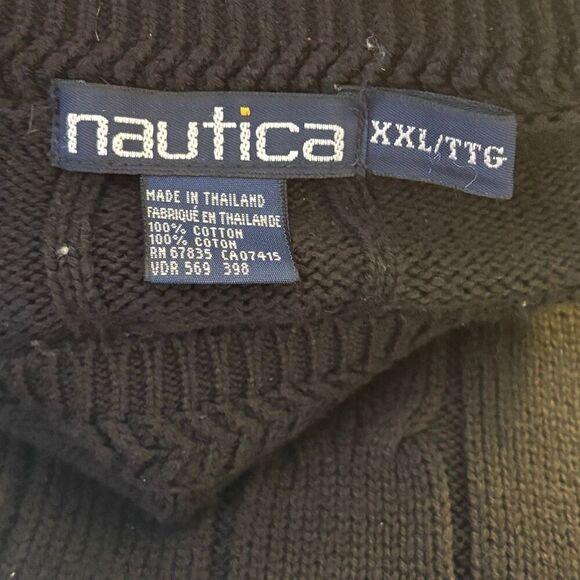 XXL Nautica Sweater Cable Knit Long Sleeve Navy Blue Pullover Crewneck #preppy E - Picture 2 of 7